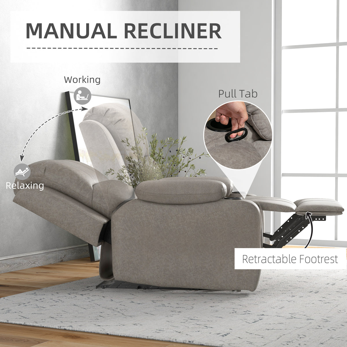 Microfibre Fabric Recliner Chair 87cm Wide With Footrest - Velmora