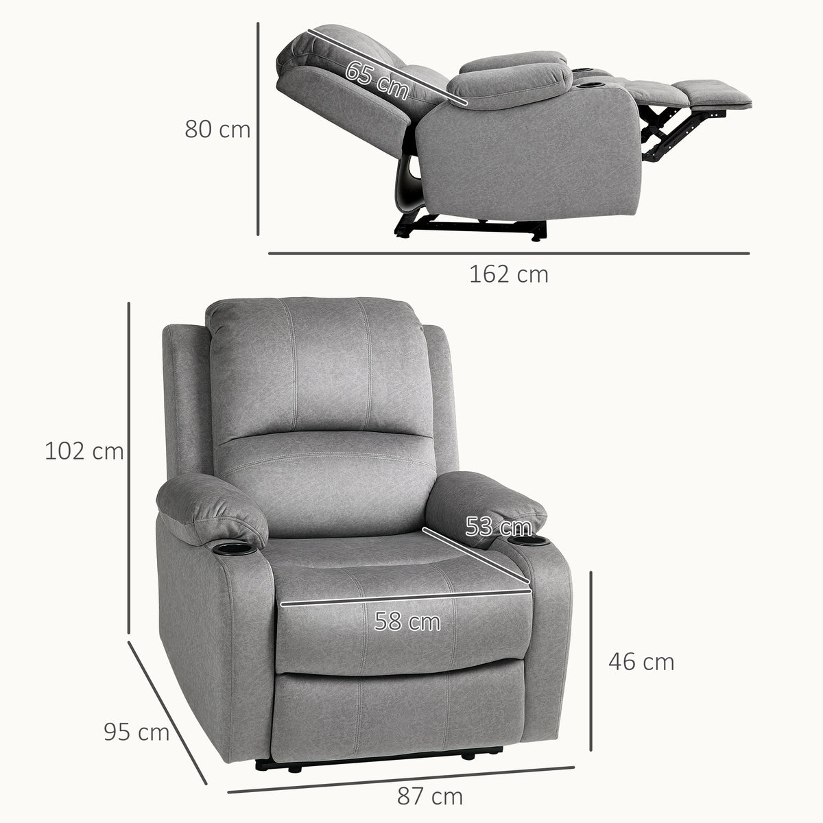 Microfibre Fabric Recliner Chair 87cm Wide With Footrest - Velmora