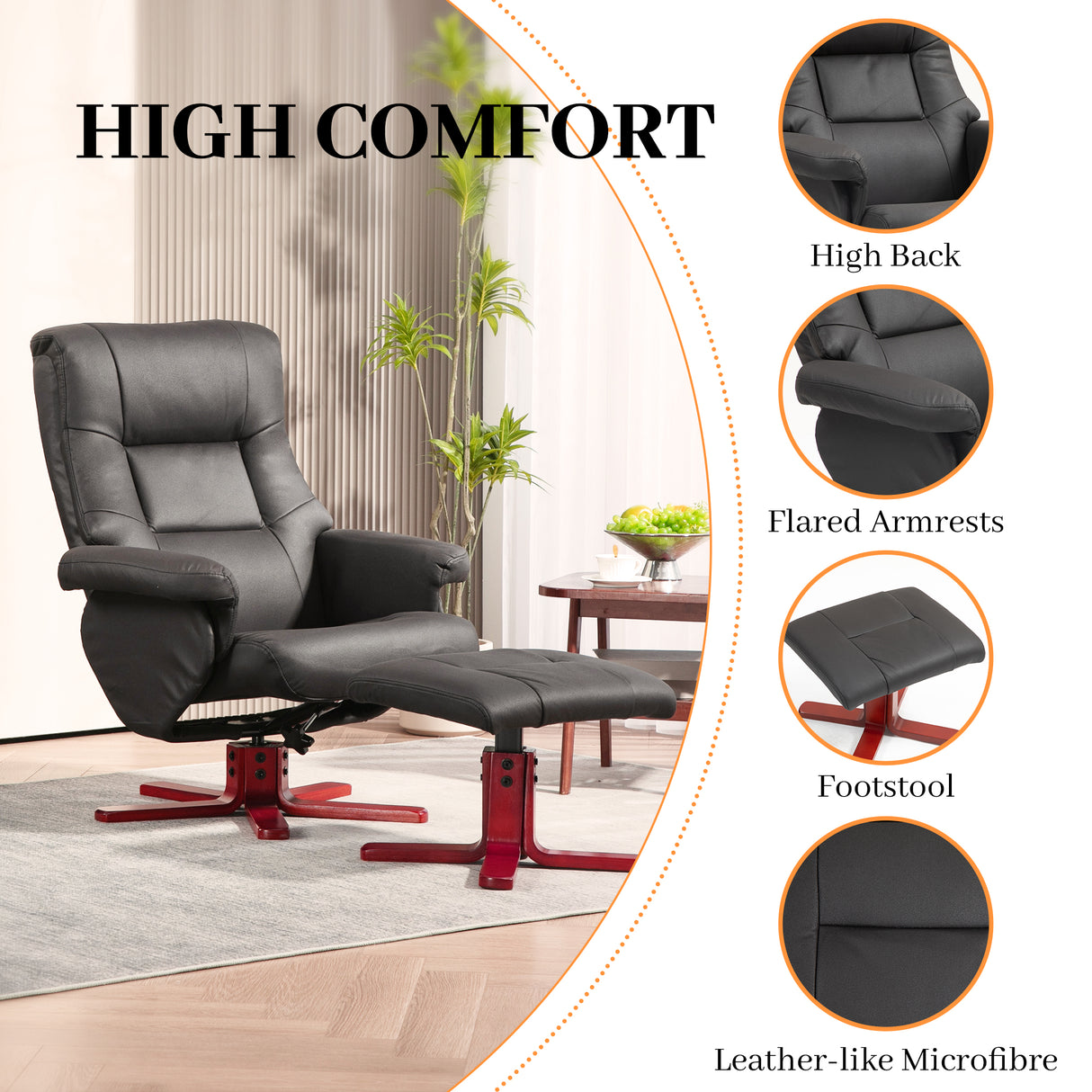 Microfibre Faux Leather Recliner Chair 79cm Wide With Footstool - Velmora
