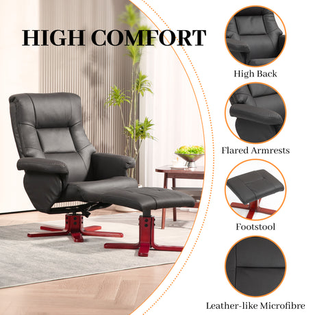Microfibre Faux Leather Recliner Chair 79cm Wide With Footstool - Velmora
