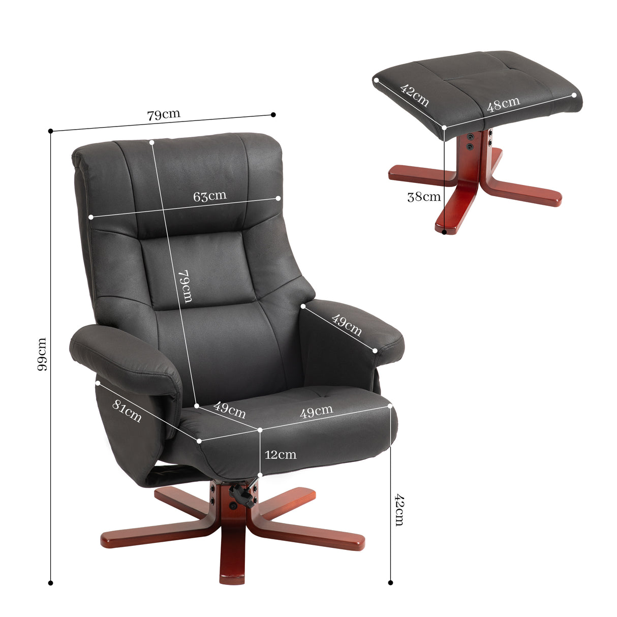 Microfibre Faux Leather Recliner Chair 79cm Wide With Footstool - Velmora