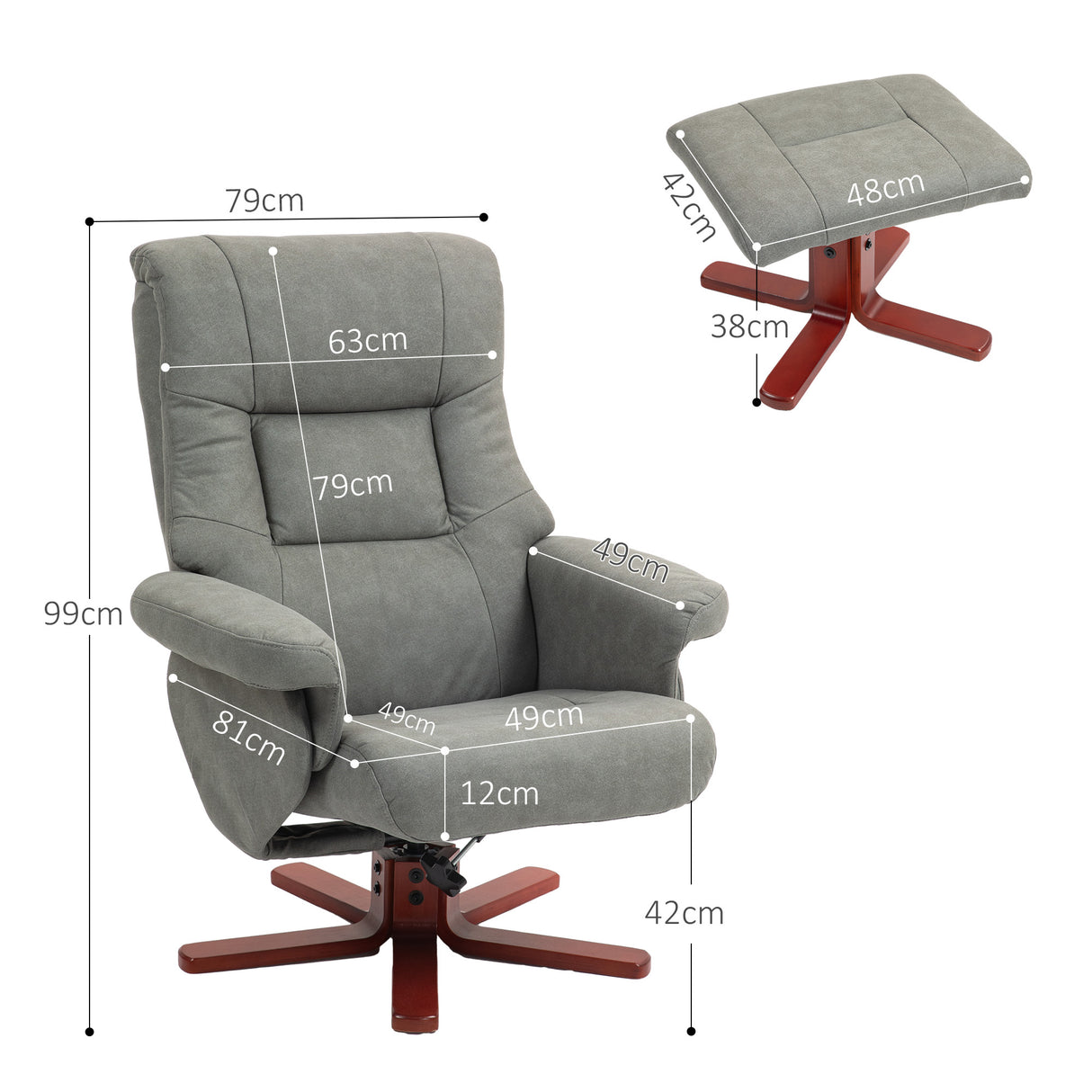 Microfibre Faux Leather Recliner Chair 79cm Wide With Footstool - Velmora