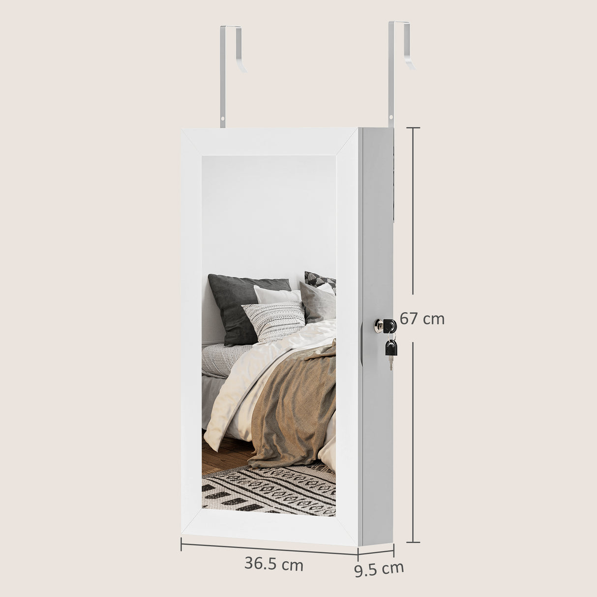 Mirrored Jewellery Storage Cabinet 36.5cm Wide Wall Mounted - Velmora
