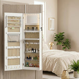 Mirrored Jewellery Storage Cabinet 37cm Wide Wall Hung Lockable With LED Lights - Velmora