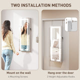Mirrored Jewellery Storage Cabinet 37cm Wide Wall Hung Lockable With LED Lights - Velmora