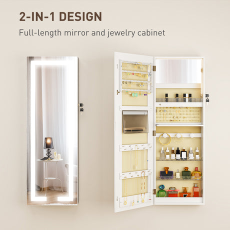 Mirrored Jewellery Storage Cabinet 37cm Wide Wall Hung Lockable With LED Lights - Velmora