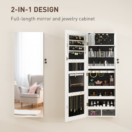 Mirrored Jewellery Storage Cabinet 37cm Wide Wall Mounted With LED Lights - Velmora
