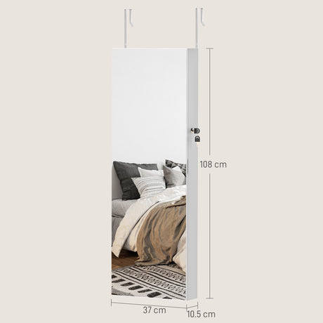 Mirrored Jewellery Storage Cabinet 37cm Wide Wall Mounted With LED Lights - Velmora