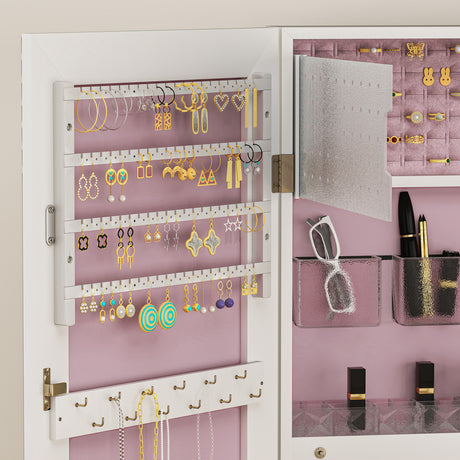 Mirrored Jewellery Storage Cabinet 37cm Wide Wall Mounted With LED Lights - Velmora