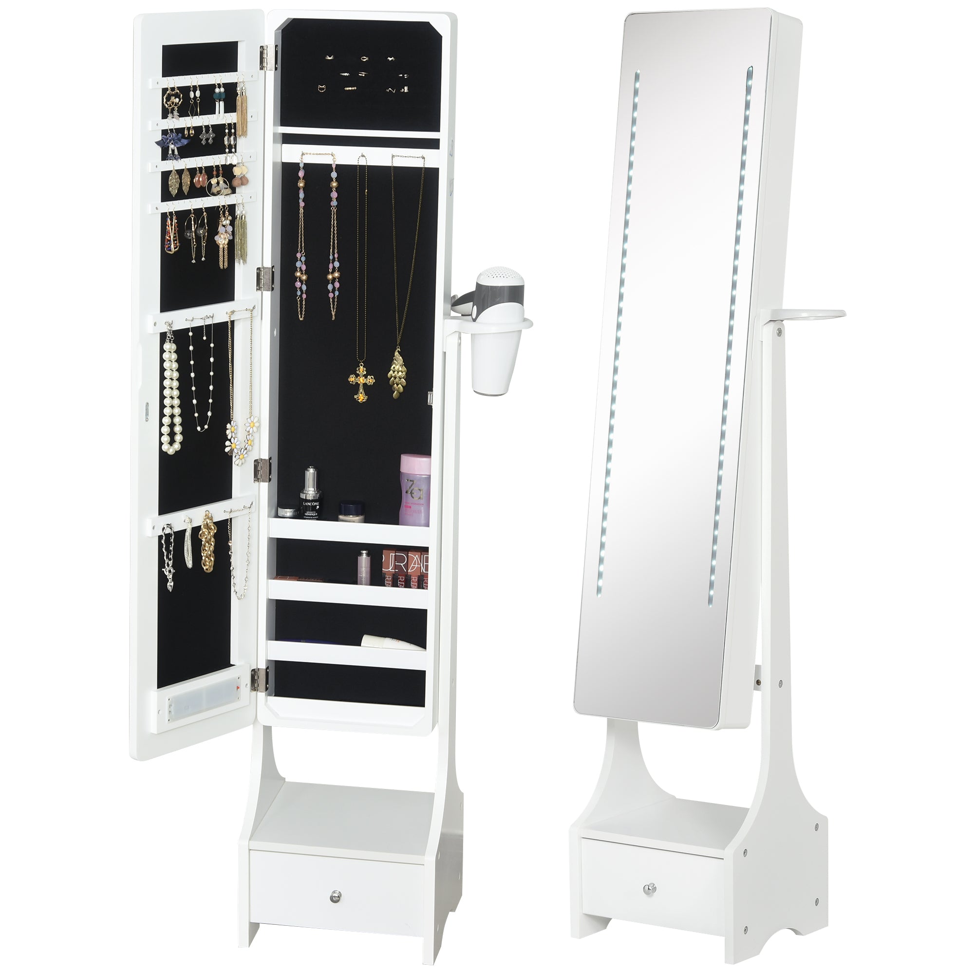 Mirrored Jewellery Storage Cabinet 37cm Wide With LED Lights - Velmora