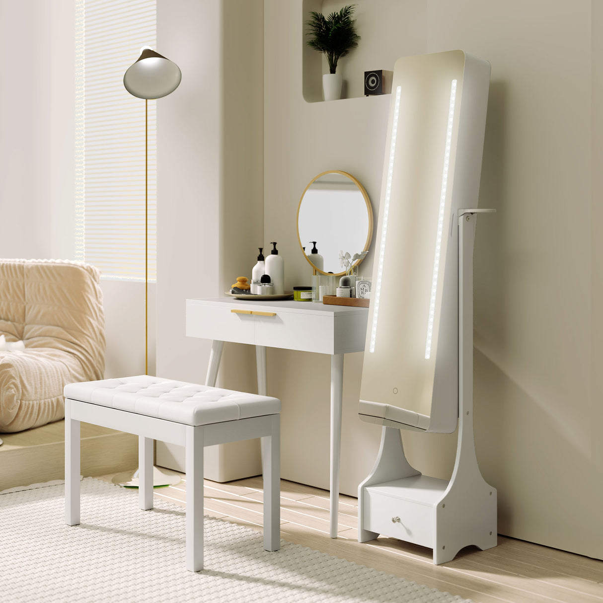 Mirrored Jewellery Storage Cabinet 37cm Wide With LED Lights - Velmora