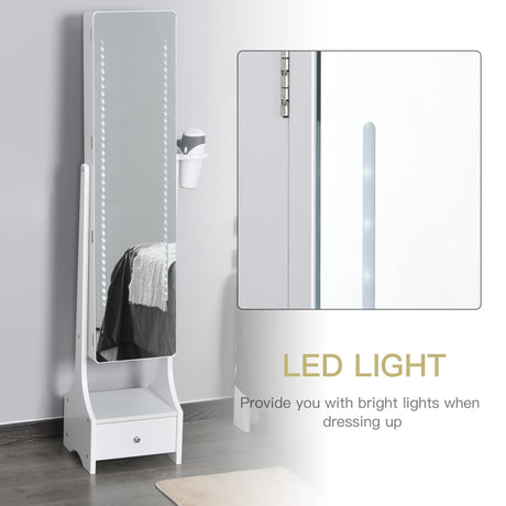Mirrored Jewellery Storage Cabinet 37cm Wide With LED Lights - Velmora