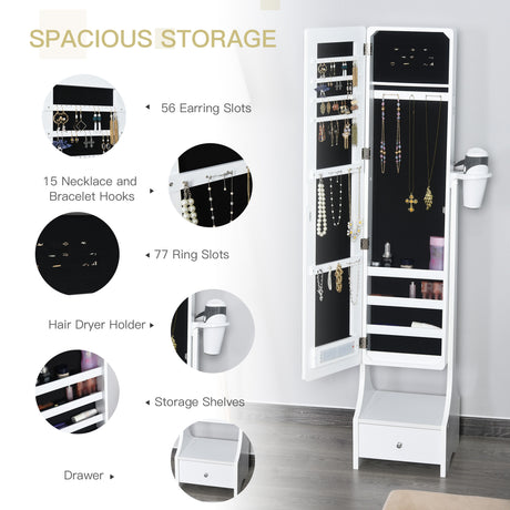 Mirrored Jewellery Storage Cabinet 37cm Wide With LED Lights - Velmora