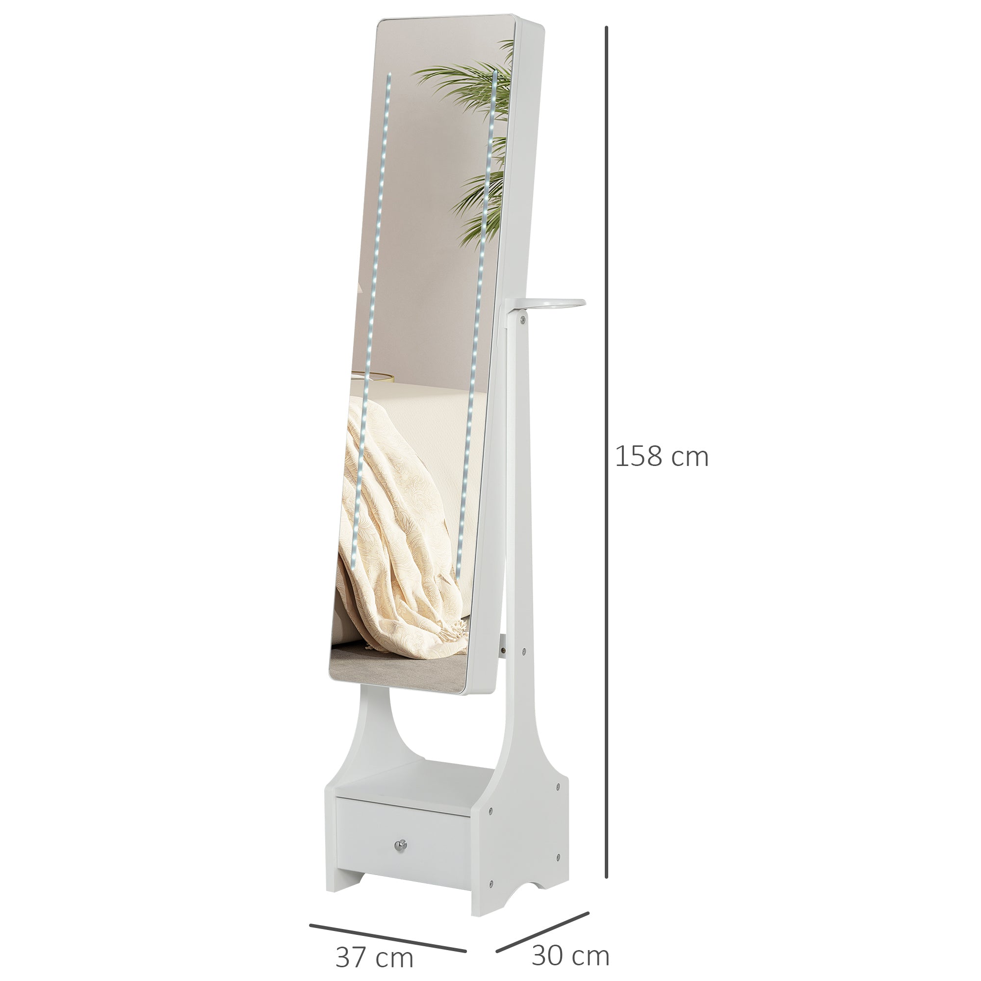 Mirrored Jewellery Storage Cabinet 37cm Wide With LED Lights - Velmora