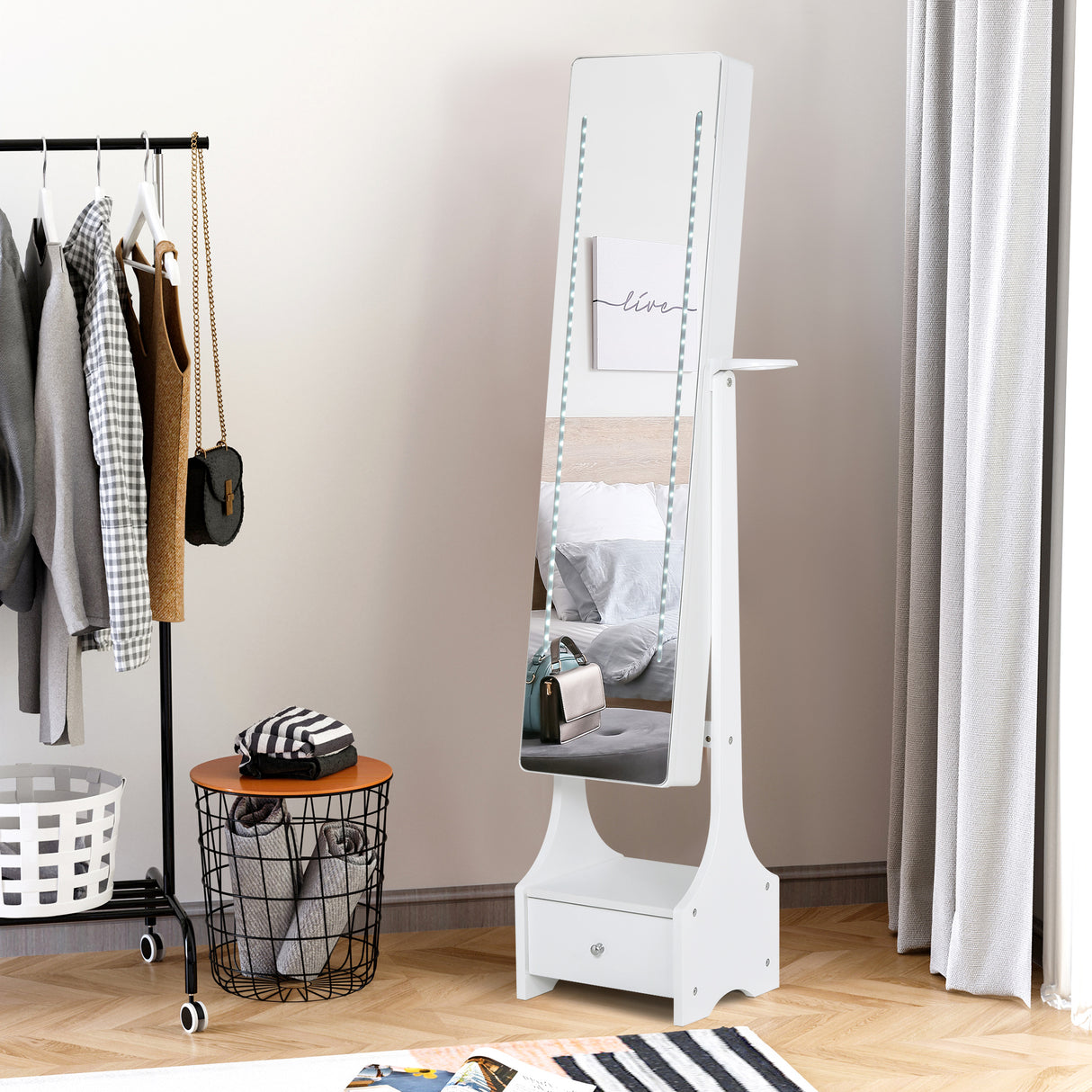 Mirrored Jewellery Storage Cabinet 37cm Wide With LED Lights - Velmora