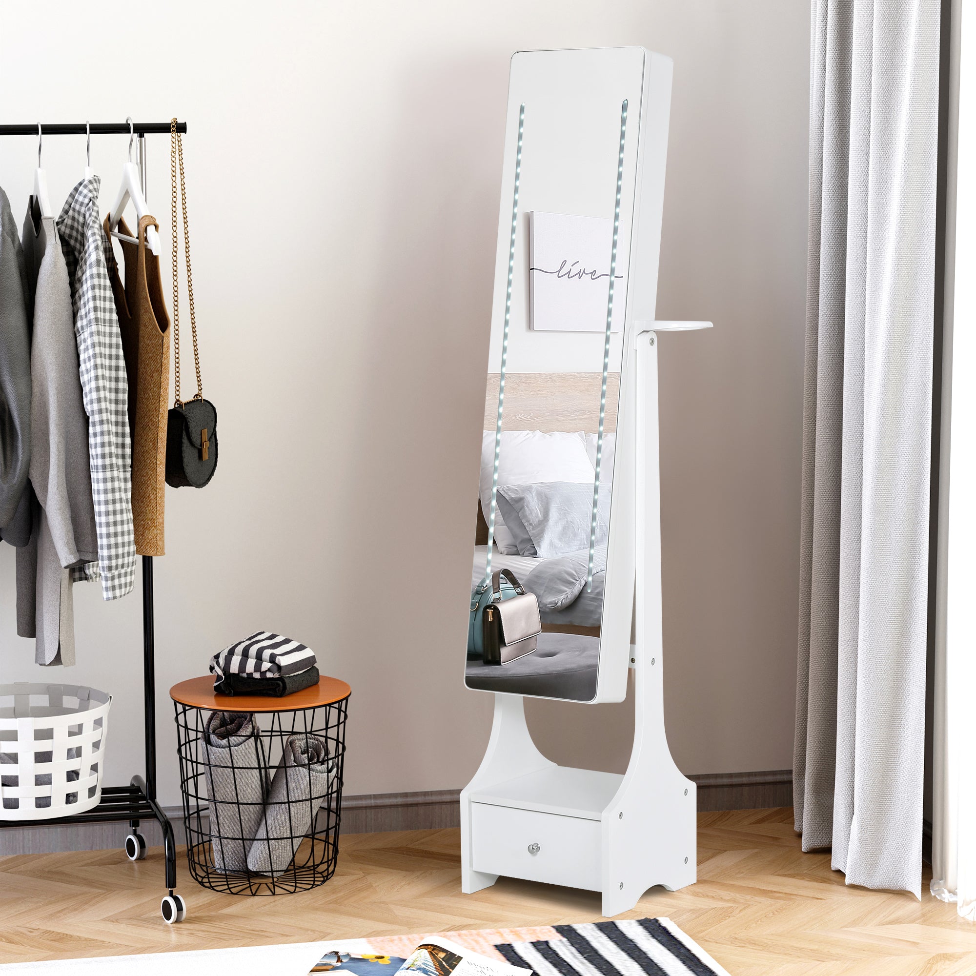 Mirrored Jewellery Storage Cabinet 37cm Wide With LED Lights - Velmora