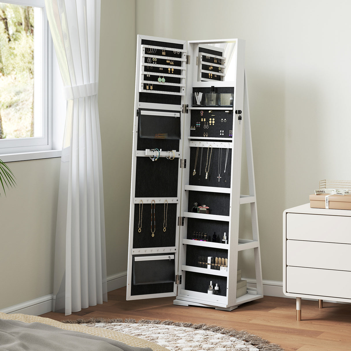 Mirrored Jewellery Storage Cabinet 38cm Wide - Velmora