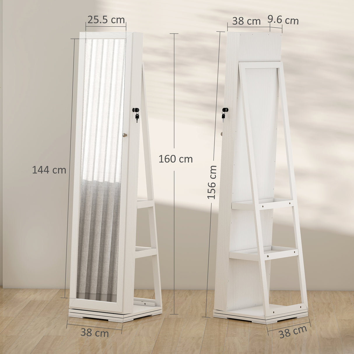 Mirrored Jewellery Storage Cabinet 38cm Wide - Velmora