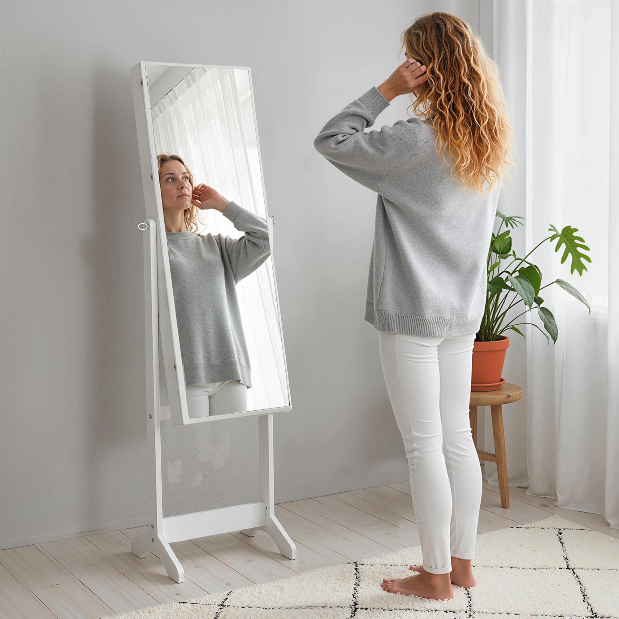 Mirrored Jewellery Storage Cabinet 46cm Wide - Velmora