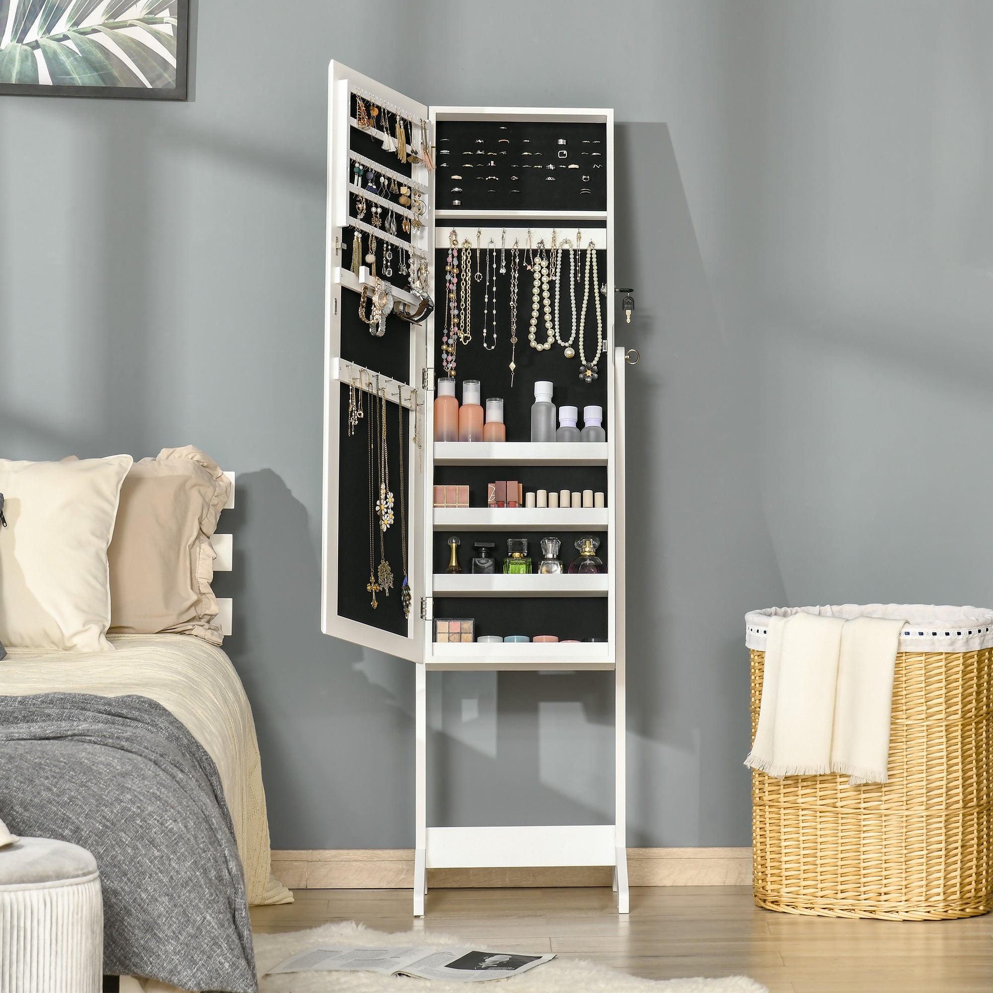 Mirrored Jewellery Storage Cabinet 46cm Wide - Velmora