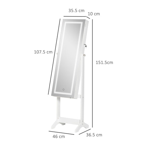 Mirrored Jewellery Storage Cabinet 46cm Wide With LED Lights - Velmora