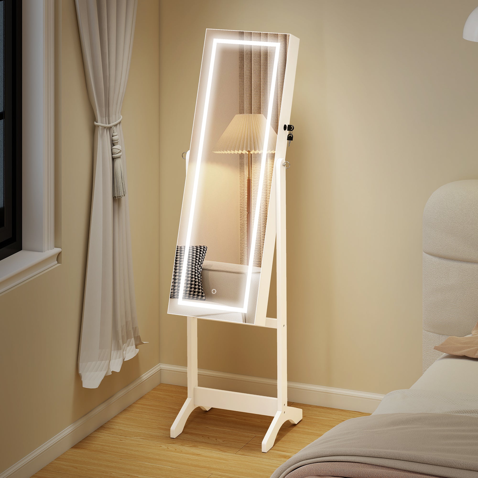 Mirrored Jewellery Storage Cabinet 46cm Wide With LED Lights - Velmora