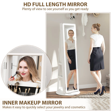Mirrored Jewellery Storage Cabinet 55cm Wide With LED Lights - Velmora