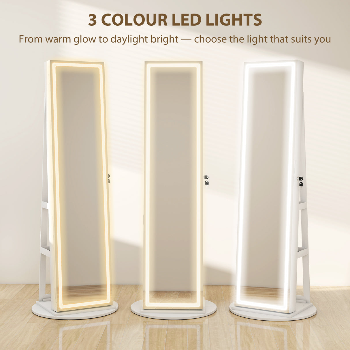 Mirrored Jewellery Storage Cabinet 55cm Wide With LED Lights - Velmora