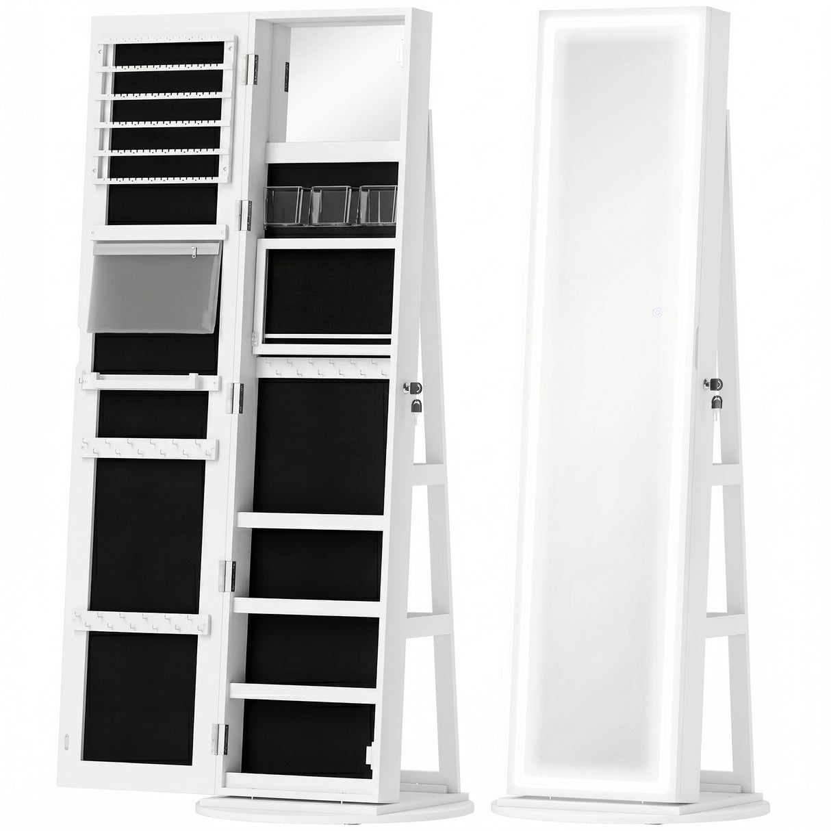 Mirrored Jewellery Storage Cabinet 55cm Wide With LED Lights - Velmora