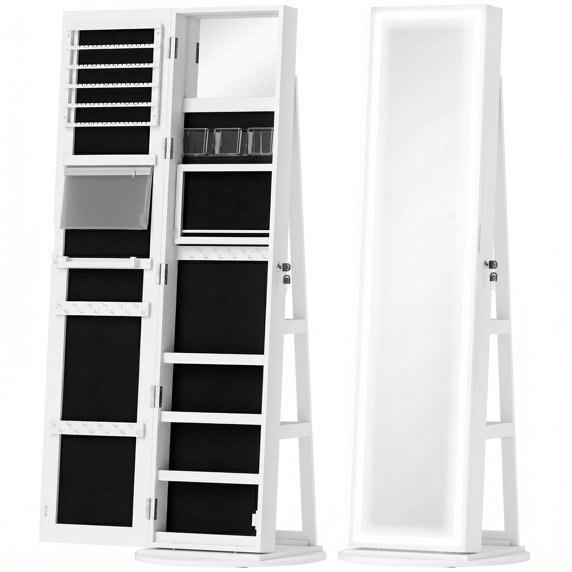 Mirrored Jewellery Storage Cabinet 55cm Wide With LED Lights - Velmora