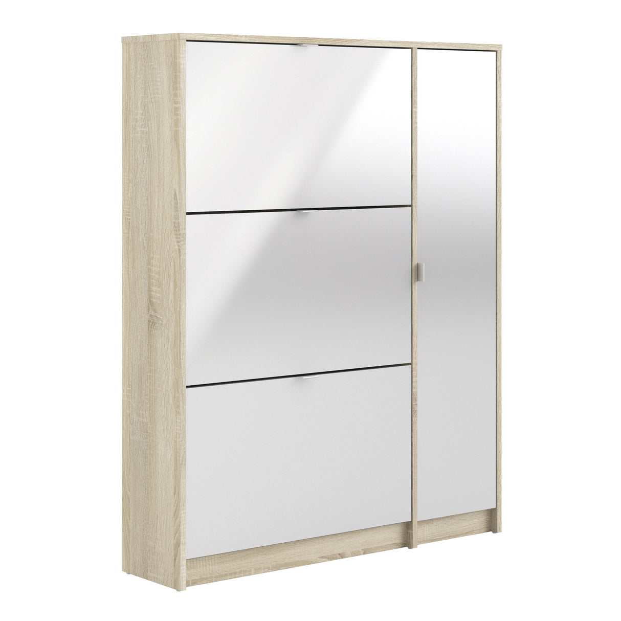 Mirrored Shoe Storage Cabinet With 3 Flip Down Doors And 2 Layers - Seabrook