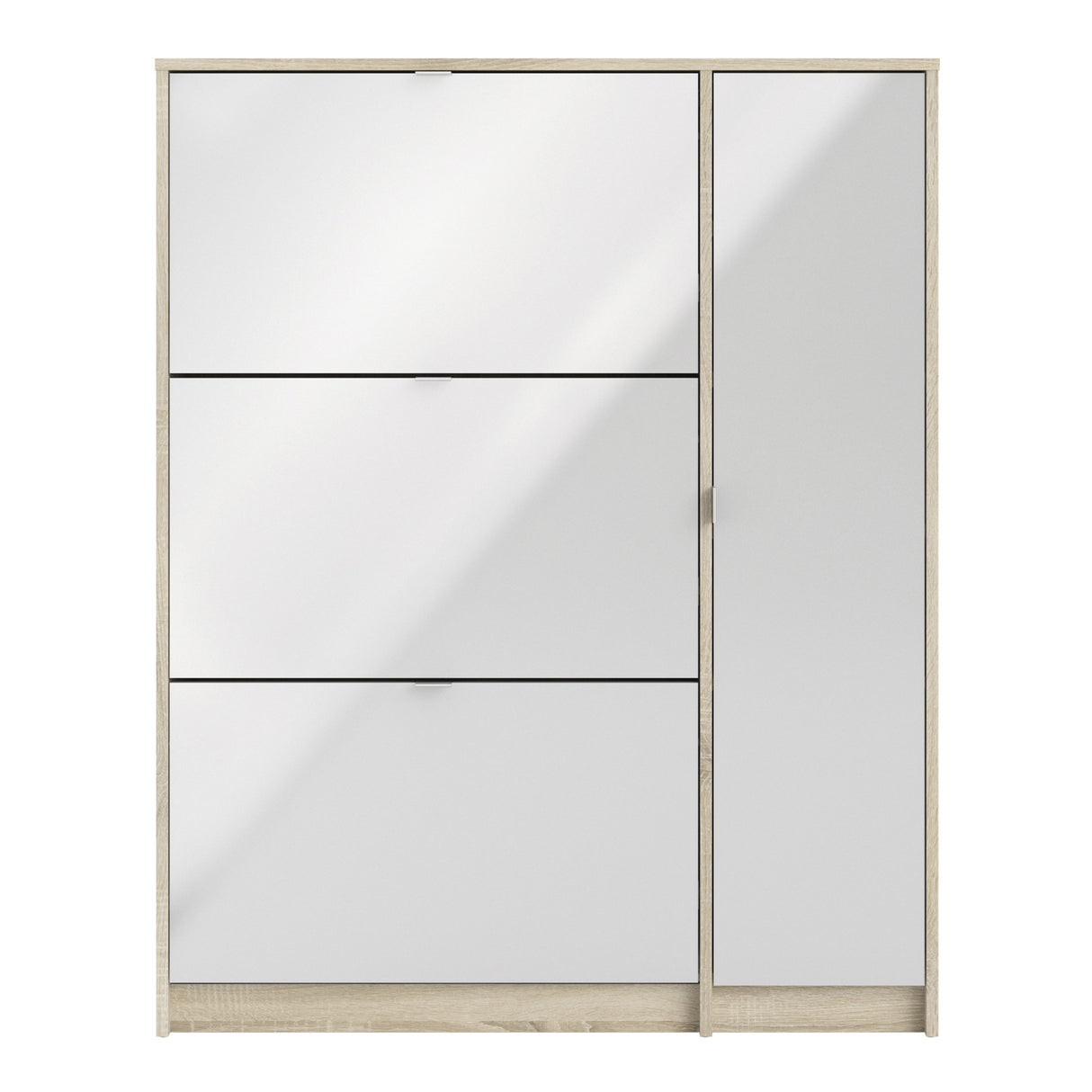 Mirrored Shoe Storage Cabinet With 3 Flip Down Doors And 2 Layers - Seabrook