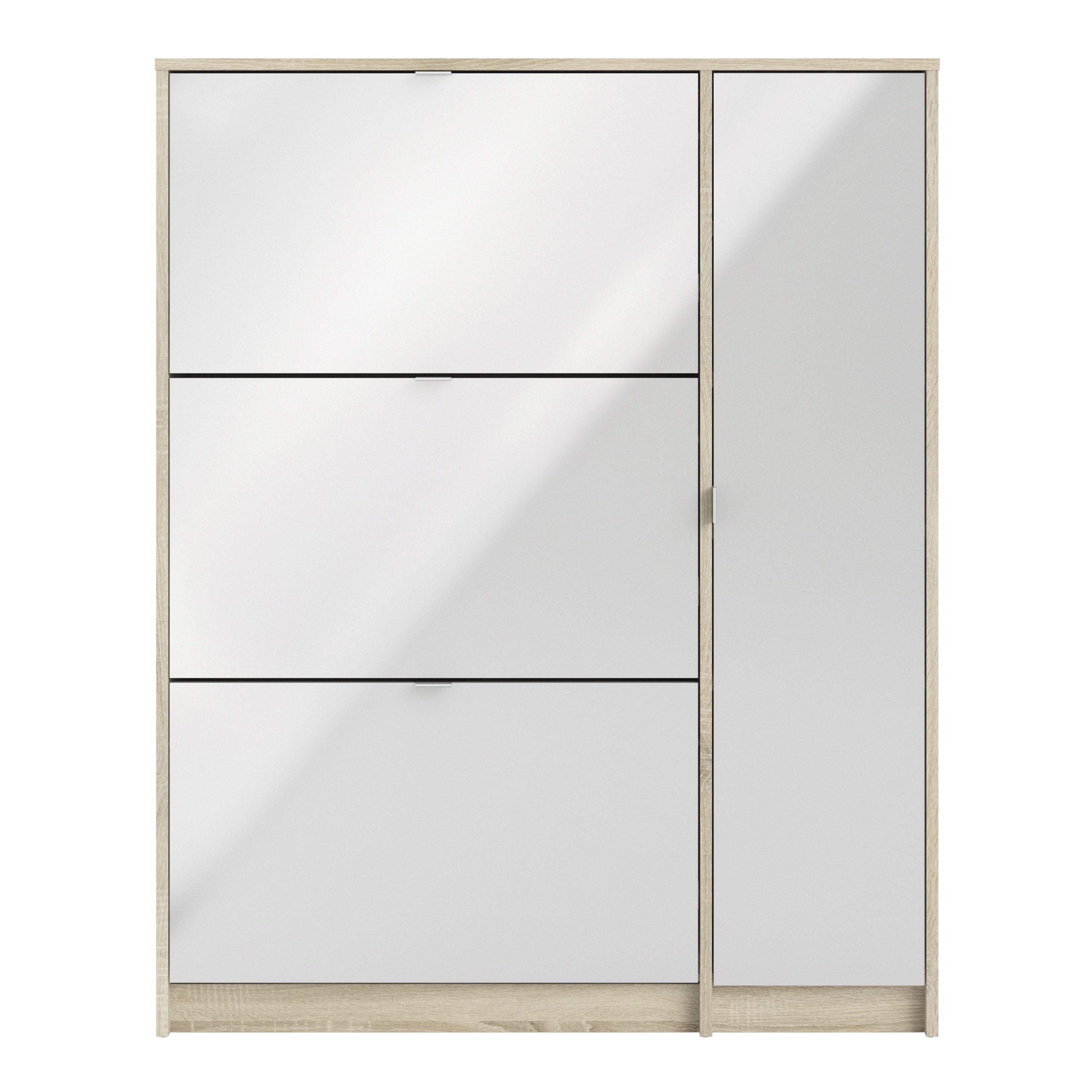 Mirrored Shoe Storage Cabinet With 3 Flip Down Doors And 2 Layers - Seabrook