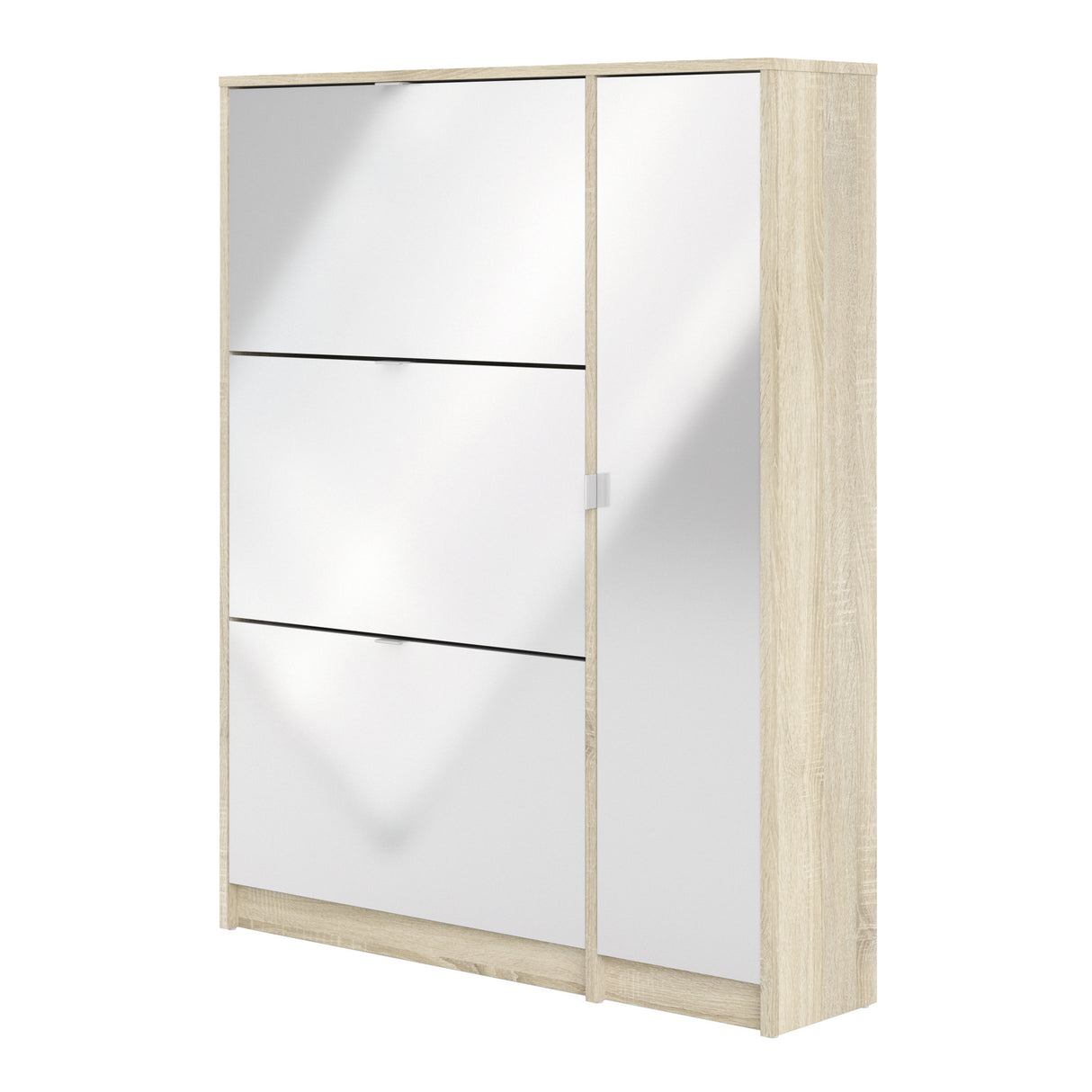 Mirrored Shoe Storage Cabinet With 3 Flip Down Doors And 2 Layers - Seabrook
