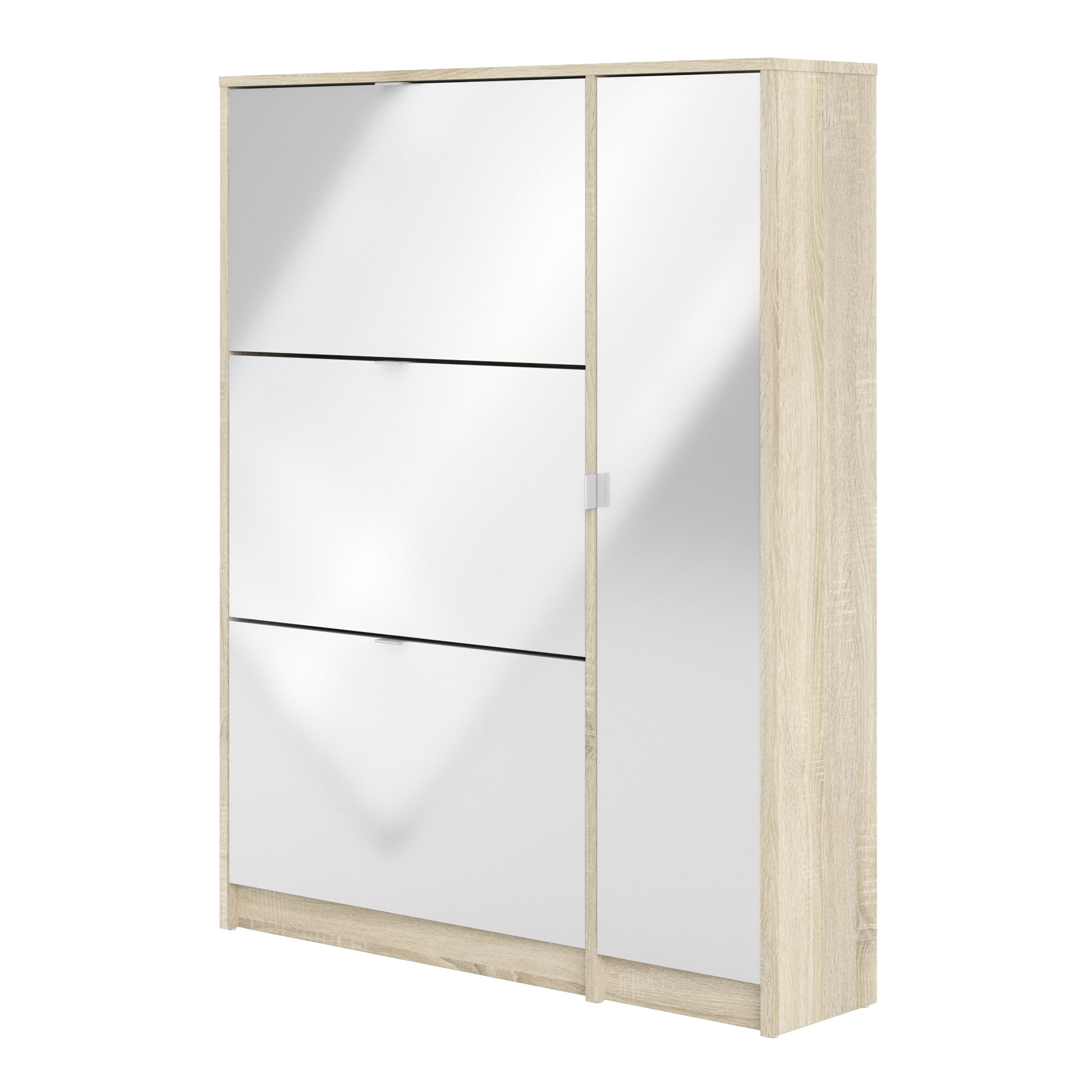Mirrored Shoe Storage Cabinet With 3 Flip Down Doors And 2 Layers - Seabrook