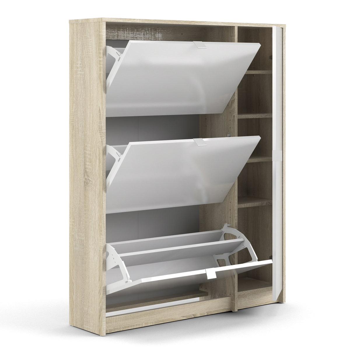 Mirrored Shoe Storage Cabinet With 3 Flip Down Doors And 2 Layers - Seabrook