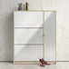 Mirrored Shoe Storage Cabinet With 3 Flip Down Doors And 2 Layers - Seabrook