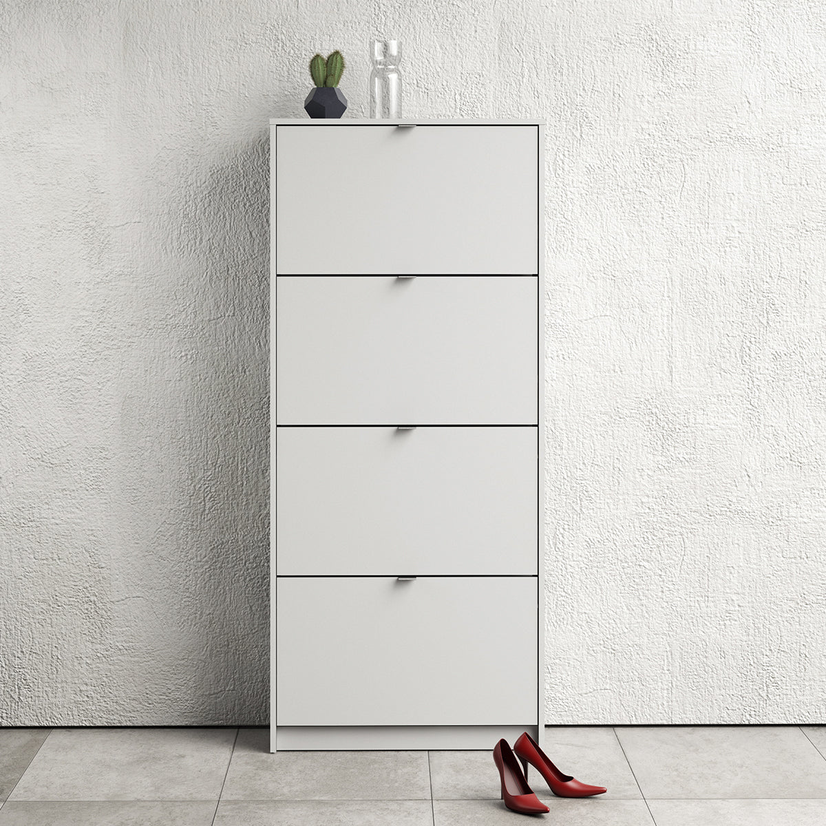 Mirrored Shoe Storage Cabinet With 4 Flip Down Doors And 2 Layers - Seabrook