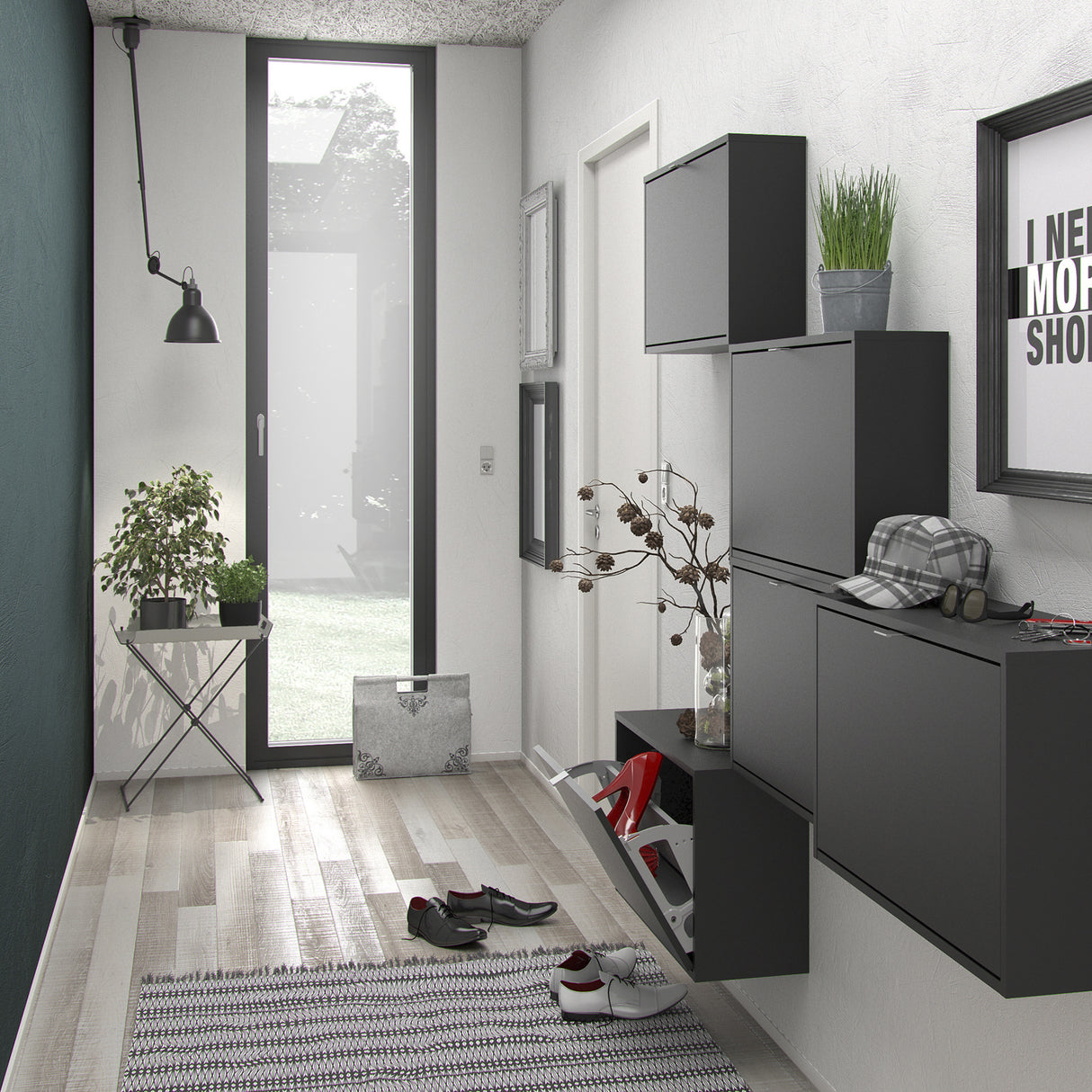 Mirrored Shoe Storage Cabinet With 4 Flip Down Doors And 2 Layers - Seabrook