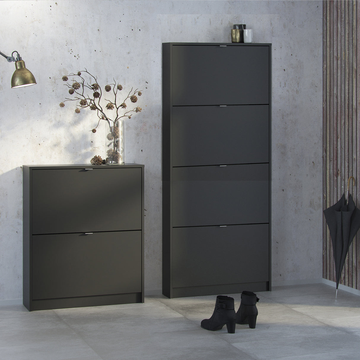 Mirrored Shoe Storage Cabinet With 4 Flip Down Doors And 2 Layers - Seabrook
