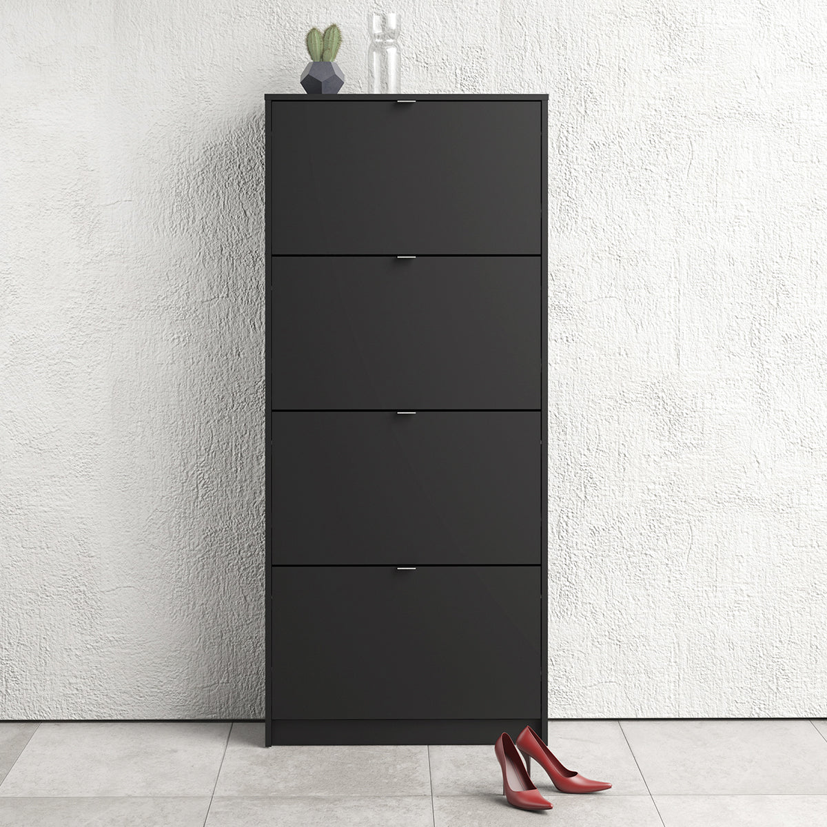 Mirrored Shoe Storage Cabinet With 4 Flip Down Doors And 2 Layers - Seabrook