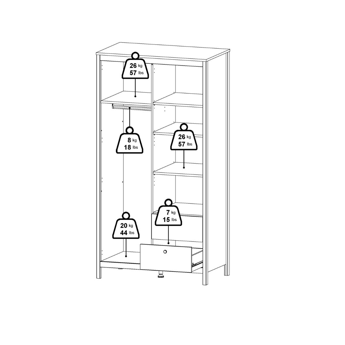 Mirrored Wardrobe With 2 Doors And 2 Drawers - Barcelona