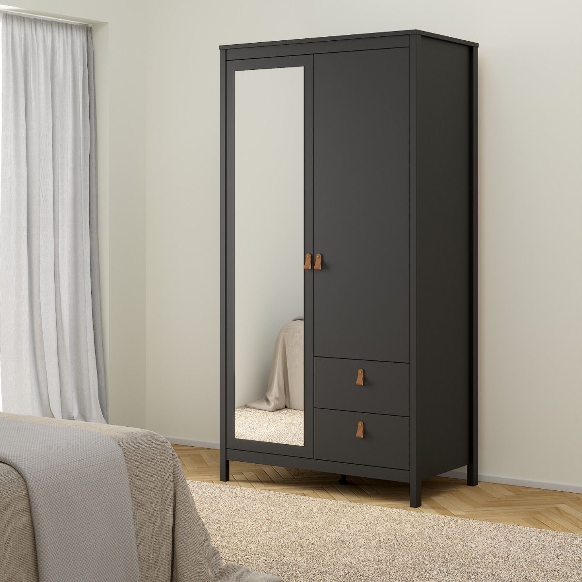 Mirrored Wardrobe With 2 Doors And 2 Drawers - Barcelona