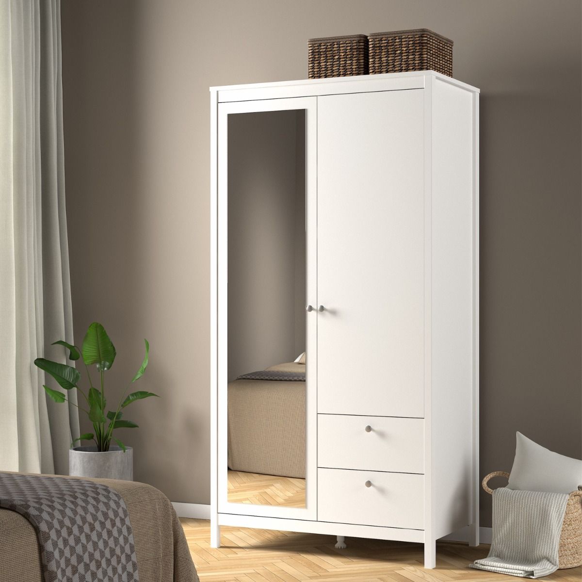 Mirrored Wardrobe With 2 Doors And 2 Drawers - Madrid