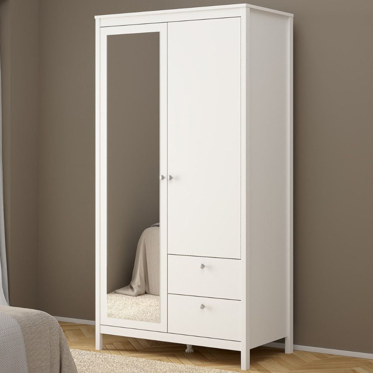 Mirrored Wardrobe With 2 Doors And 2 Drawers - Madrid