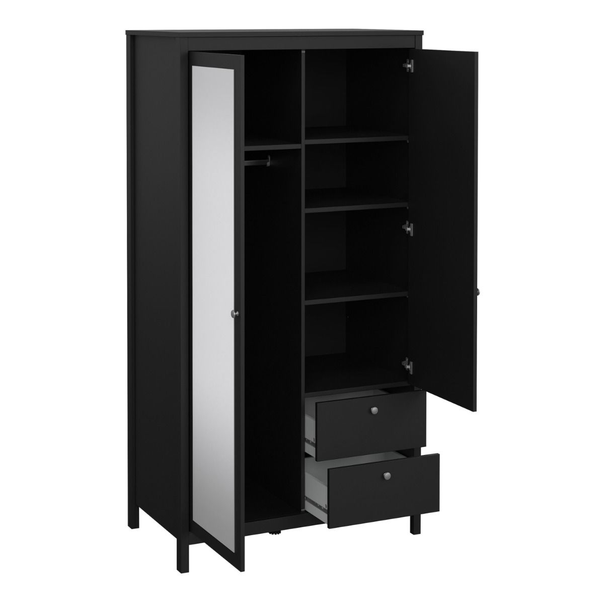 Mirrored Wardrobe With 2 Doors And 2 Drawers - Madrid