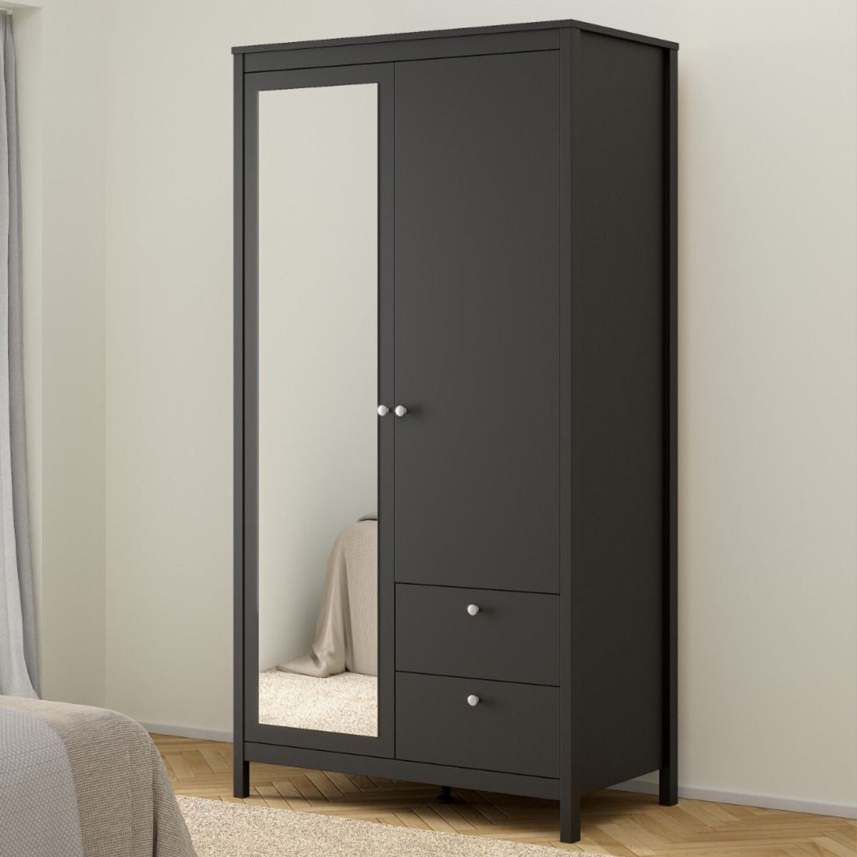 Mirrored Wardrobe With 2 Doors And 2 Drawers - Madrid