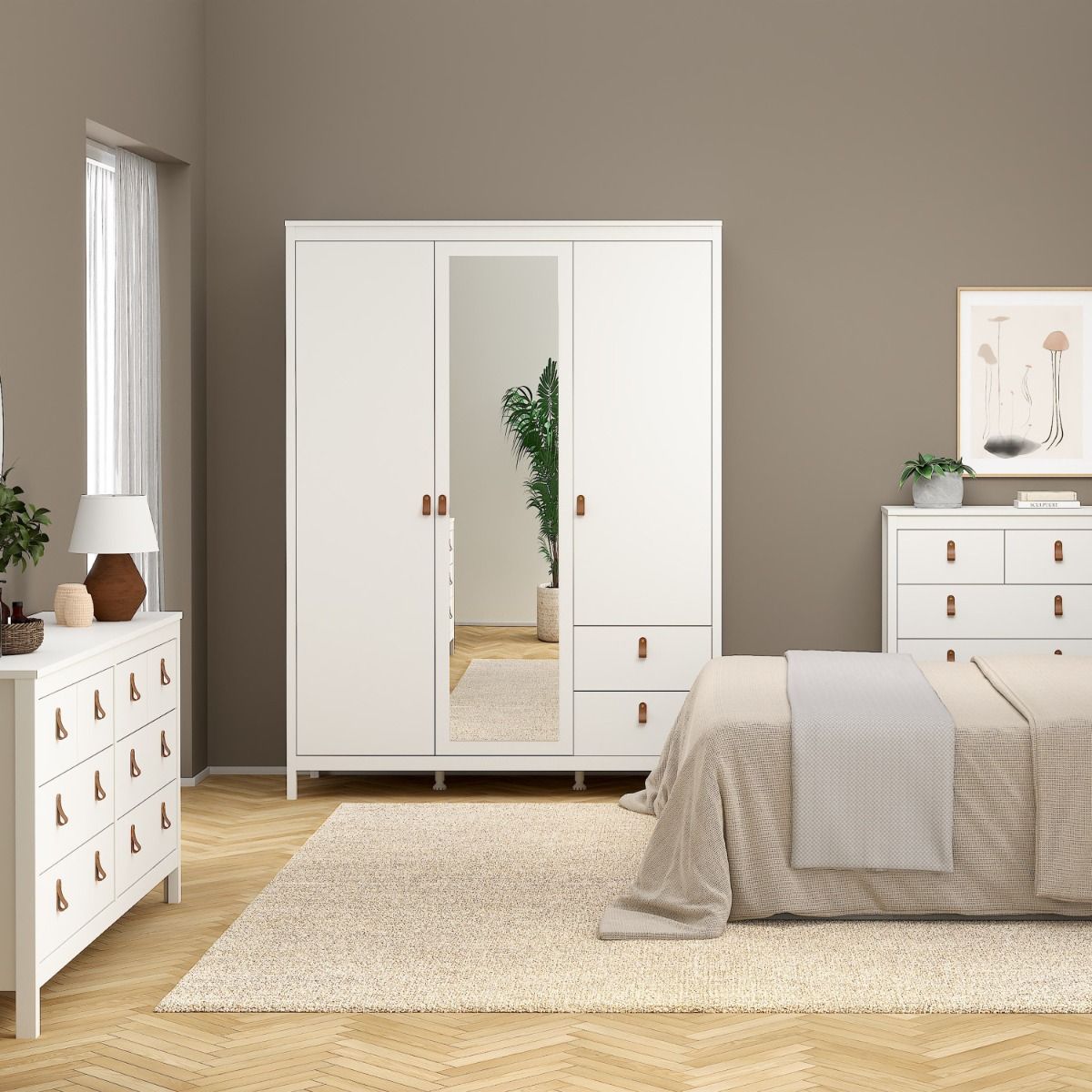 Mirrored Wardrobe With 3 Doors And 2 Drawers - Barcelona