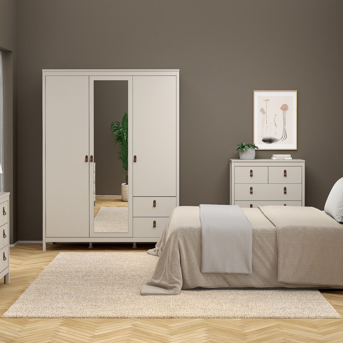 Mirrored Wardrobe With 3 Doors And 2 Drawers - Barcelona