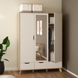 Mirrored Wardrobe With 3 Doors And 2 Drawers In White Fronts - Ikast
